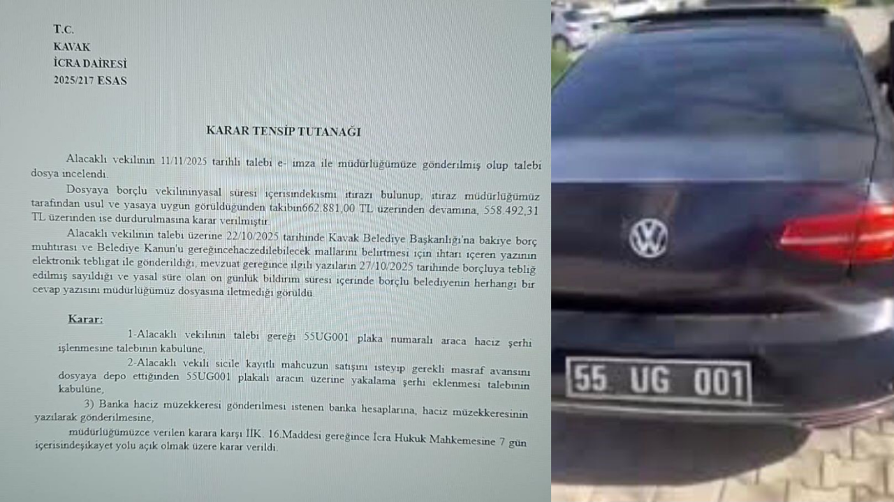 Kavak Belediyesi’nin makam aracına haciz ve yakalama kararı!
