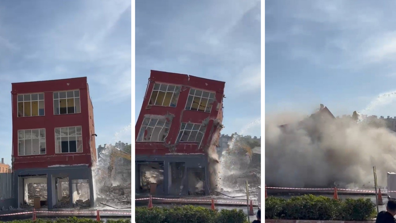 Mersin’de hasar gören bina titreşimle yıkıldı: O anlar kamerada