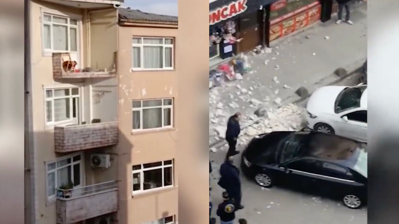 İstanbul Güngören’de 5 katlı binada balkon çöktü: Yayalar son anda kurtuldu