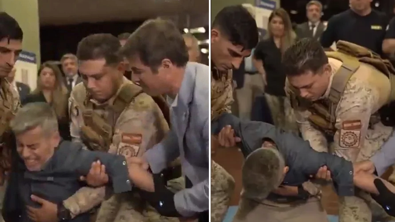 Arjantinli Bakanın canlı yayında zor anları: Elektrik çarpınca yere yığıldı