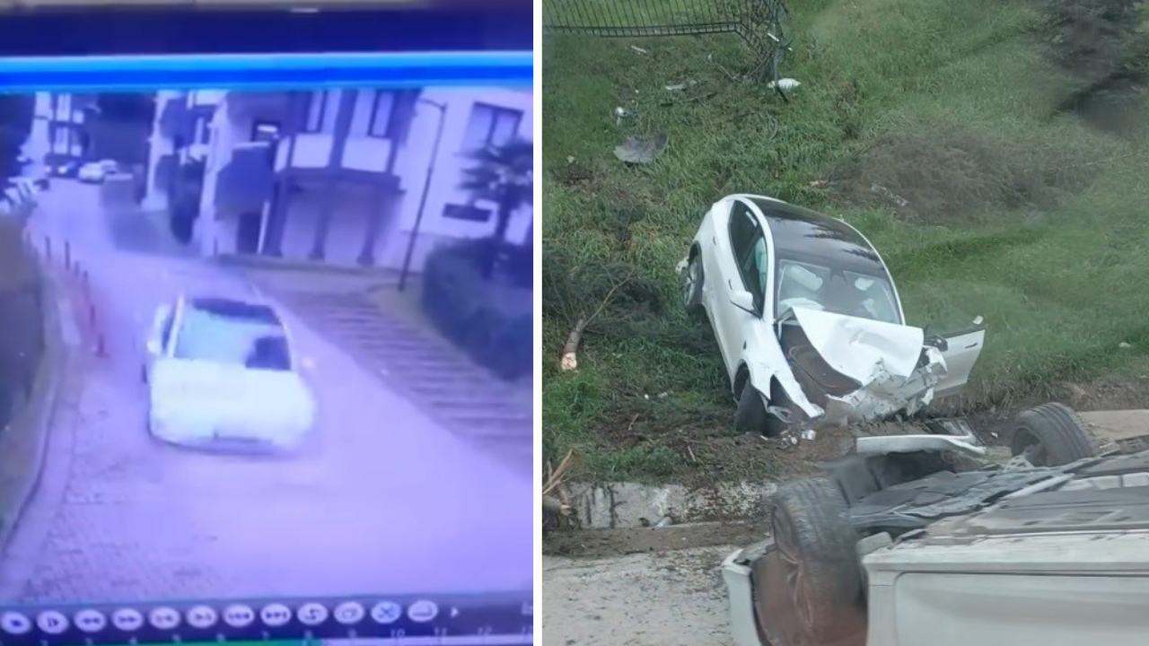 Sıra dışı kaza: Kontrolden çıkan elektrikli aracın çarptığı otomobil takla attı