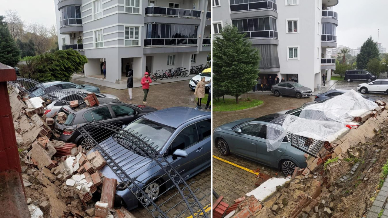 Aydın'ı sağanak vurdu: İstinat duvarı çöktü, 5 araç hurdaya döndü