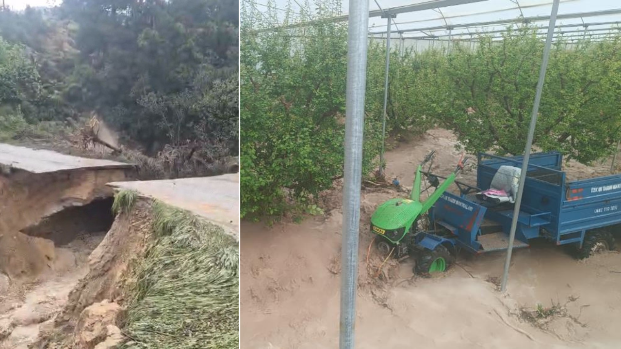 Mersin Silifke'de sağanak kabusu: Yol çöktü, seraları sel bastı