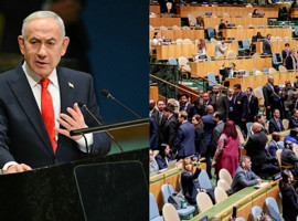 Netanyahu'nun BM konuşmasında protesto!