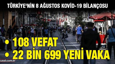 Türkiye'nin 8 Ağustos Kovid-19 bilançosu: 108 vefat, 22 bin 699 yeni vaka