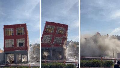 Mersin’de hasar gören bina titreşimle yıkıldı: O anlar kamerada