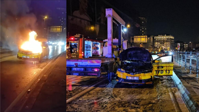 Beyoğlu’nda seyir halindeki taksi alev alev yandı