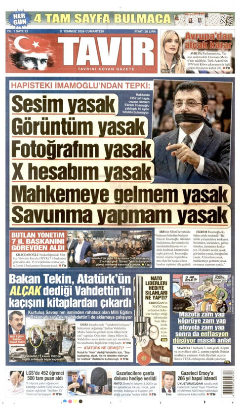 Gazete manşetleri 11 Temmuz Cumartesi - Resim: 28