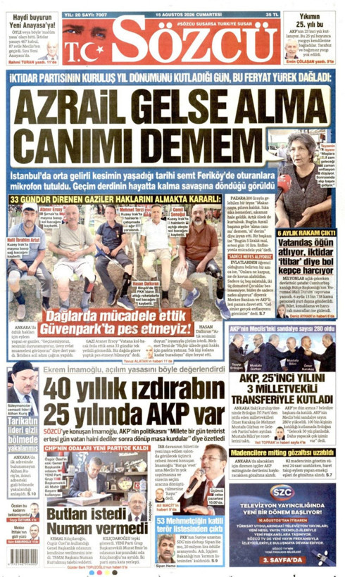 Gazete manşetleri 15 Ağustos Cumartesi - Resim: 3