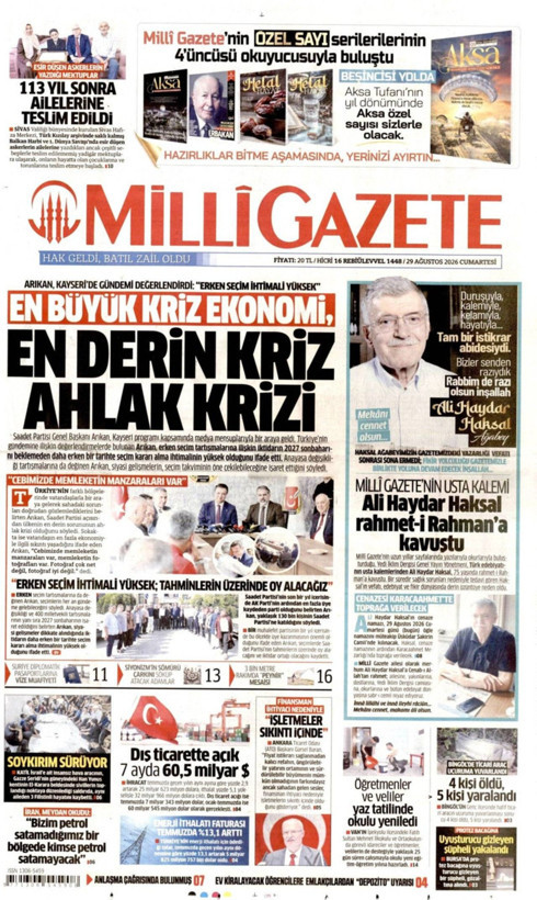 Gazete manşetleri 29 Ağustos Cumartesi - Resim: 7