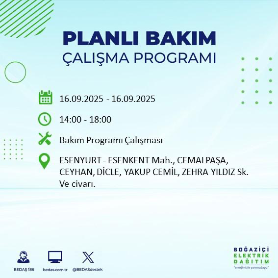 BEDAŞ duyurdu! Elektrik kesintisi saatler sürecek: 16 Eylül İstanbul elektrik kesintisi - Resim: 46
