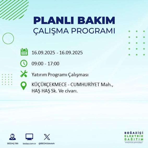 BEDAŞ duyurdu! Elektrik kesintisi saatler sürecek: 16 Eylül İstanbul elektrik kesintisi - Resim: 12