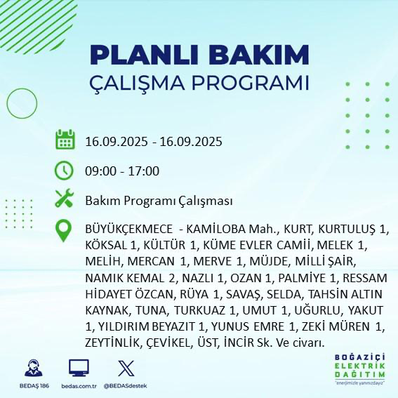 BEDAŞ duyurdu! Elektrik kesintisi saatler sürecek: 16 Eylül İstanbul elektrik kesintisi - Resim: 62