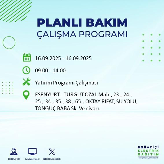 BEDAŞ duyurdu! Elektrik kesintisi saatler sürecek: 16 Eylül İstanbul elektrik kesintisi - Resim: 49