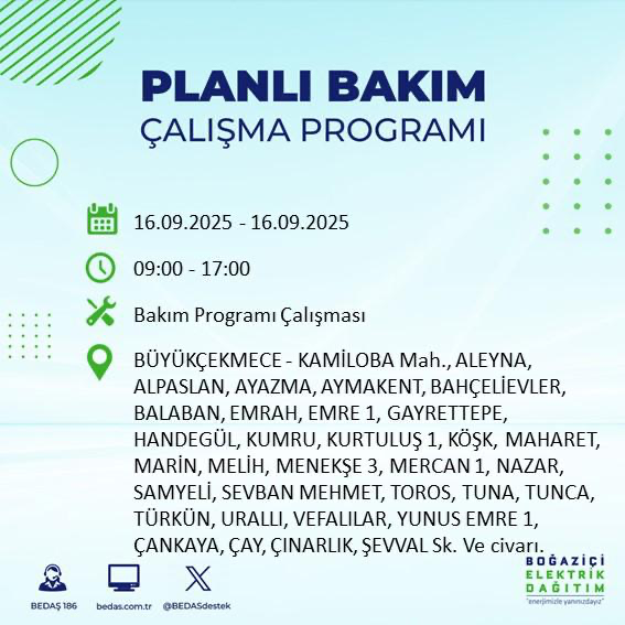 BEDAŞ duyurdu! Elektrik kesintisi saatler sürecek: 16 Eylül İstanbul elektrik kesintisi - Resim: 63