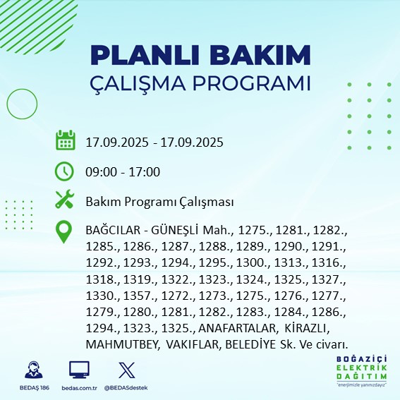 17 Eylül İstanbul elektrik kesintisi: Hangi ilçelerde, elektrikler ne zaman gelecek? - Resim: 1