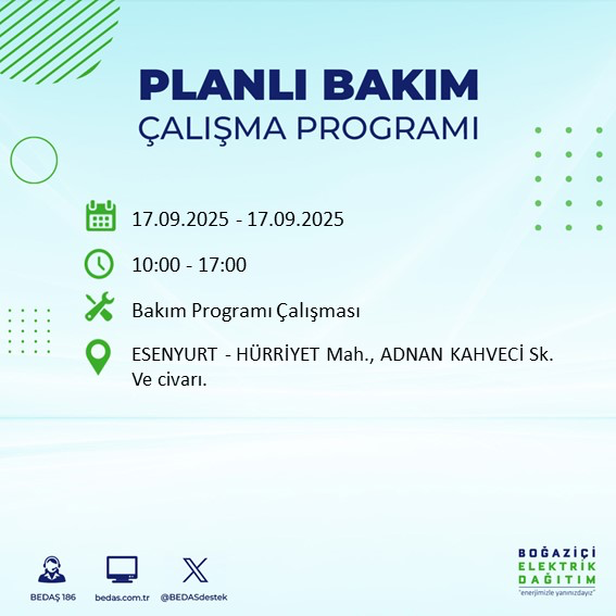 17 Eylül İstanbul elektrik kesintisi: Hangi ilçelerde, elektrikler ne zaman gelecek? - Resim: 31