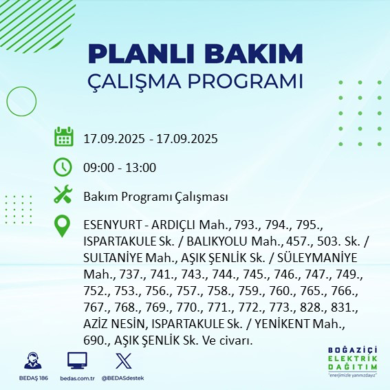 17 Eylül İstanbul elektrik kesintisi: Hangi ilçelerde, elektrikler ne zaman gelecek? - Resim: 50