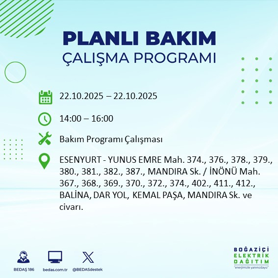 Gözünüz saatte olsun: 22 Ekim’de İstanbul’un birçok noktasında elektrik kesilecek - Resim: 48