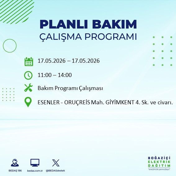İstanbul’da 8 saatlik planlı elektrik kesintisi: 17 Mayıs Pazar elektrikler ne zaman gelecek? - Resim: 6