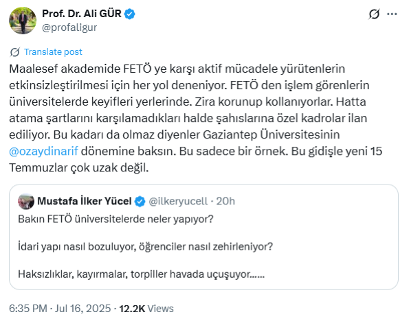 Eski rektörden dikkat çeken iddia: Bu gidişle yeni 15 Temmuzlar çok uzak değil - Resim : 1