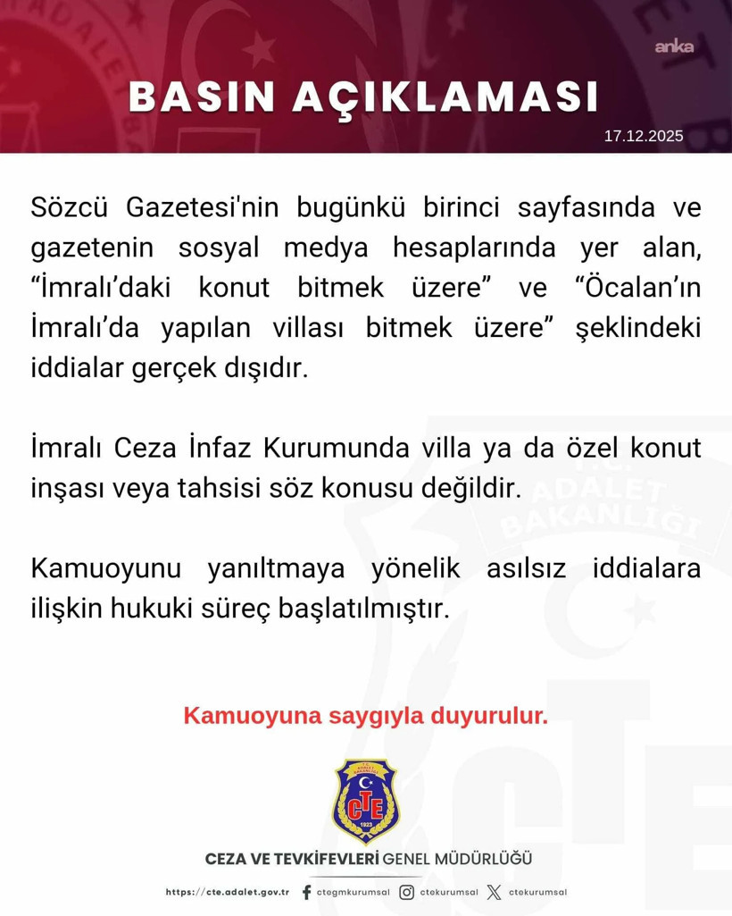 Sözcü’ye bir yalanlama daha: Öcalan için villa yapılıyor iddiasına yanıt geldi - Resim : 2