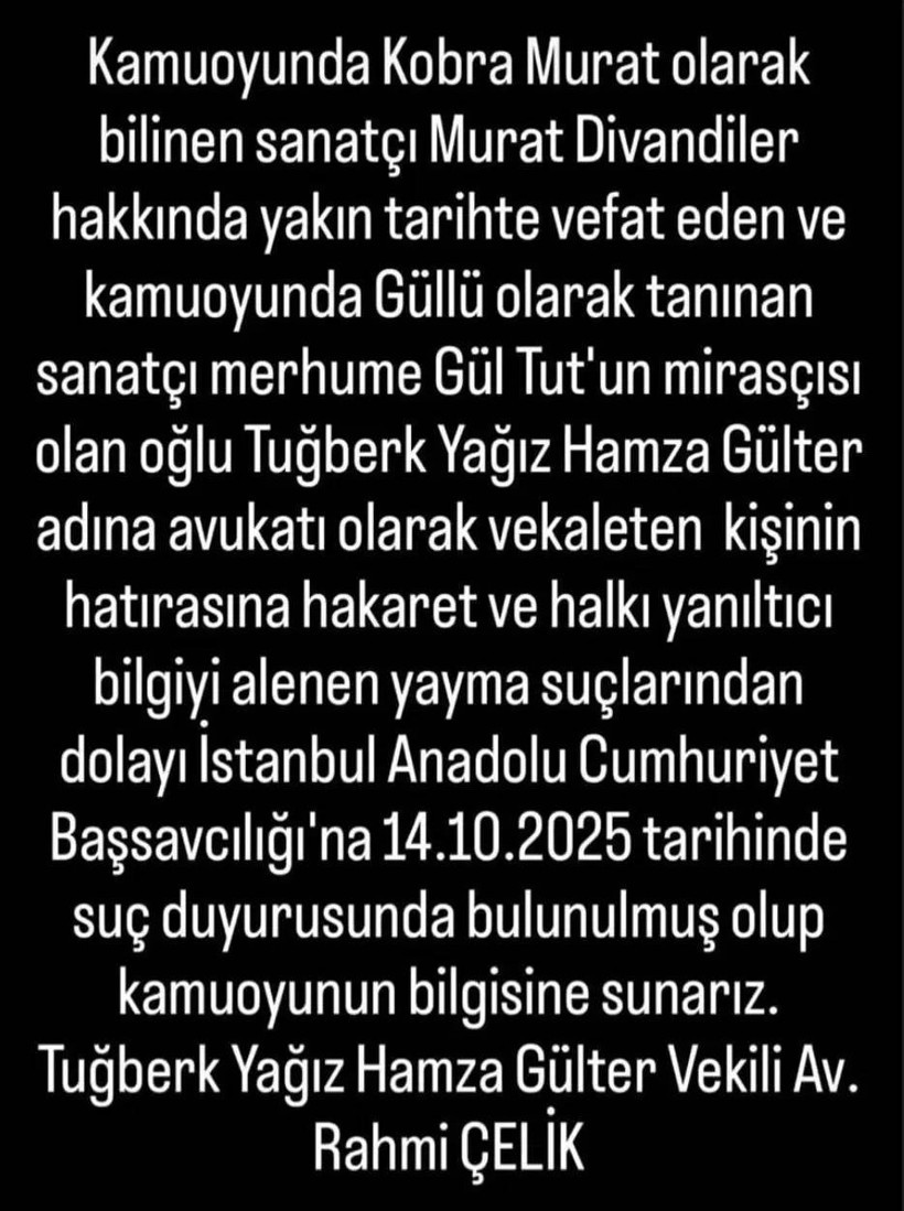 Sanatçı Güllü’nün oğlu, Kobra Murat hakkında suç duyurusunda bulundu - Resim : 1