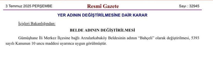 O beldenin ismi değişti: Artık “Bahçeli” - Resim : 1