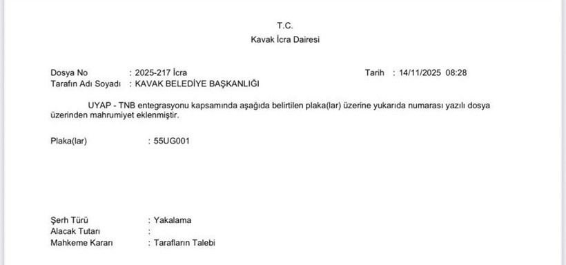 Kavak Belediyesi’nin makam aracına haciz ve yakalama kararı! - Resim : 1