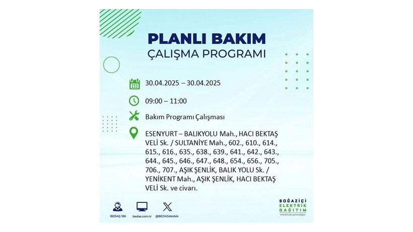 Elektrik kesintisinin olacağı ilçeler belli oldu: 30 Nisan elektrik kesintileri - Resim: 30
