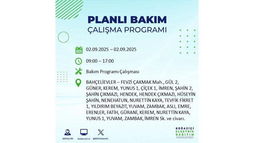 İstanbul’da elektrikler ne zaman gelecek? BEDAŞ 2 Eylül Salı günü yapılacak bakım çalışmasını duyurdu - Resim: 64