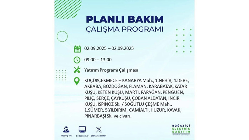 İstanbul’da elektrikler ne zaman gelecek? BEDAŞ 2 Eylül Salı günü yapılacak bakım çalışmasını duyurdu - Resim: 24