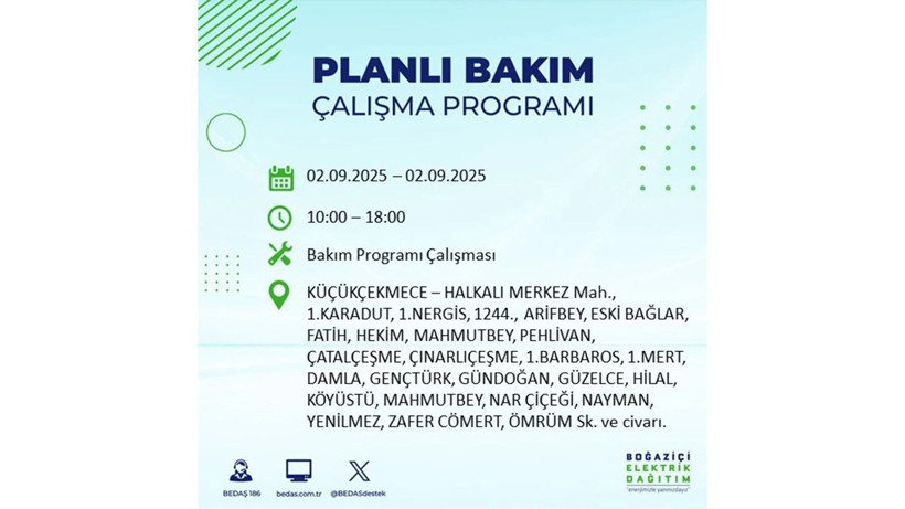 İstanbul’da elektrikler ne zaman gelecek? BEDAŞ 2 Eylül Salı günü yapılacak bakım çalışmasını duyurdu - Resim: 21