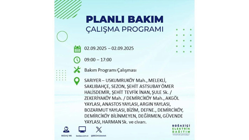 İstanbul’da elektrikler ne zaman gelecek? BEDAŞ 2 Eylül Salı günü yapılacak bakım çalışmasını duyurdu - Resim: 20