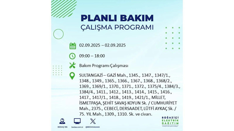 İstanbul’da elektrikler ne zaman gelecek? BEDAŞ 2 Eylül Salı günü yapılacak bakım çalışmasını duyurdu - Resim: 6