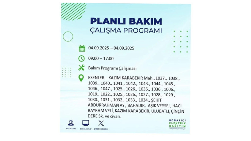 İstanbul’da elektrik kesintisi! BEDAŞ 4 Eylül’de yapılacak kesintileri duyurdu - Resim: 27