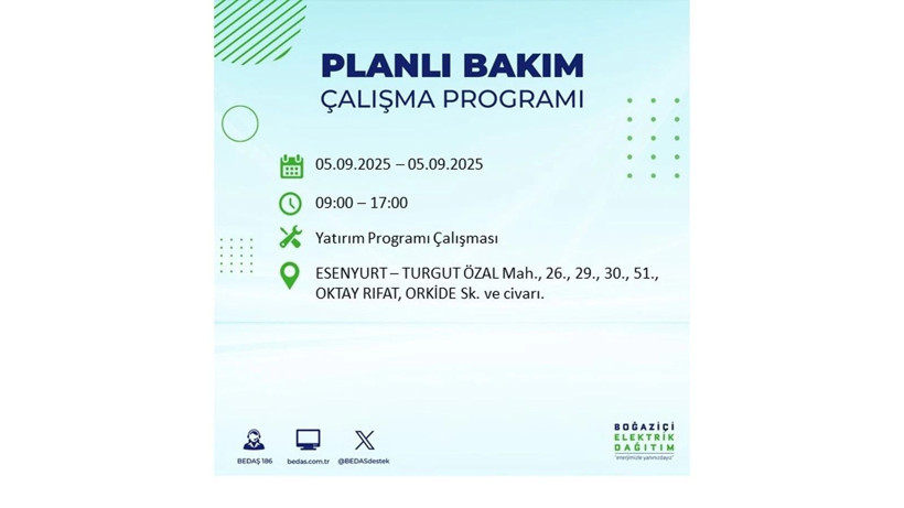 Bedaş duyurdu: İstanbul’da 5 Eylül elektrik kesintisi yaşanacak ilçeler - Resim: 25