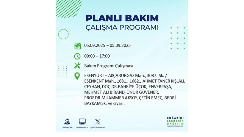 Bedaş duyurdu: İstanbul’da 5 Eylül elektrik kesintisi yaşanacak ilçeler - Resim: 23