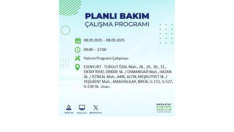 İstanbul'da elektrik kesintisi! BEDAŞ 8 Eylül elektrik kesinti listesini açıkladı, elektrikler ne zaman gelecek? - Resim: 28