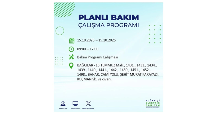 15 Ekim’de dikkat! İstanbul’da elektriklerin kesileceği ilçeler belli oldu - Resim: 15