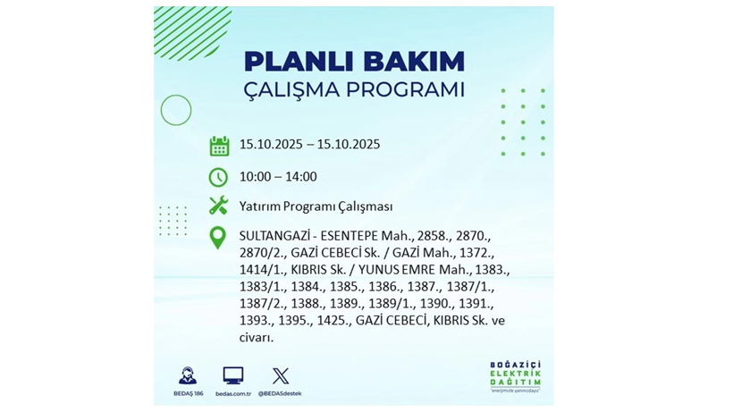 15 Ekim’de dikkat! İstanbul’da elektriklerin kesileceği ilçeler belli oldu - Resim: 68