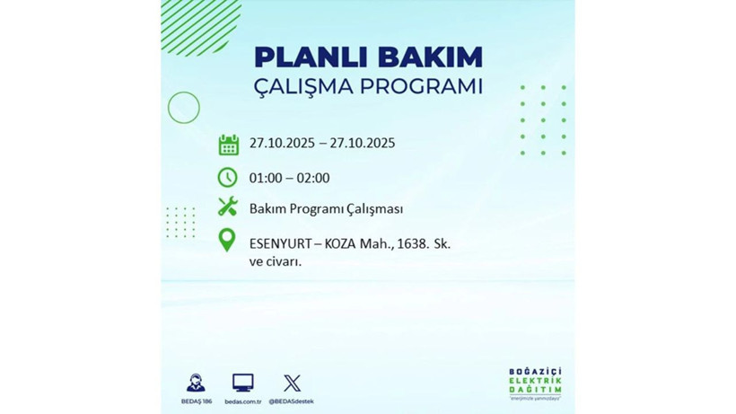 İstanbul dikkat! Bedaş'tan 27 Ekim için 'büyük kesinti' uyarısı! İşte o ilçeler - Resim: 24