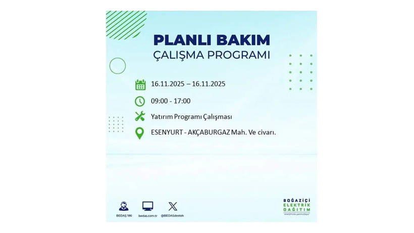 İstanbul’da 16 Kasım’da büyük elektrik kesintisi! Onlarca ilçe karanlığa gömülecek - Resim: 4