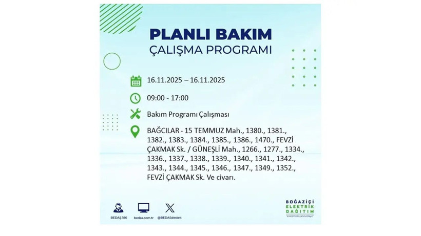 İstanbul’da 16 Kasım’da büyük elektrik kesintisi! Onlarca ilçe karanlığa gömülecek - Resim: 14