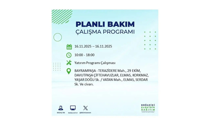 İstanbul’da 16 Kasım’da büyük elektrik kesintisi! Onlarca ilçe karanlığa gömülecek - Resim: 12