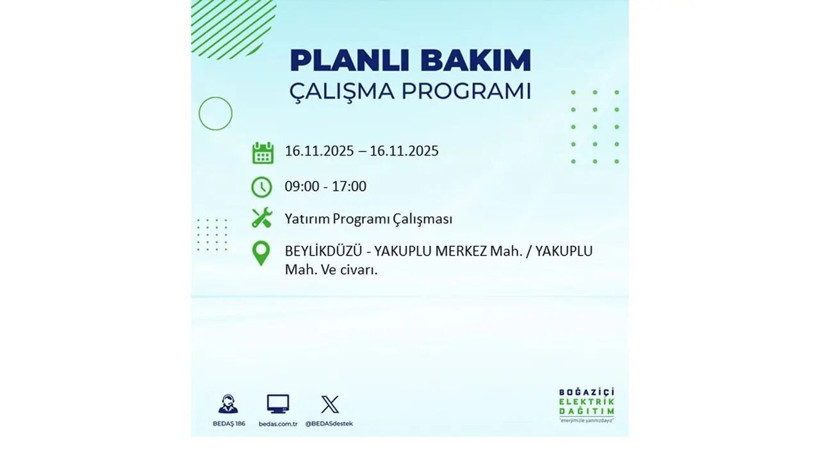 İstanbul’da 16 Kasım’da büyük elektrik kesintisi! Onlarca ilçe karanlığa gömülecek - Resim: 8