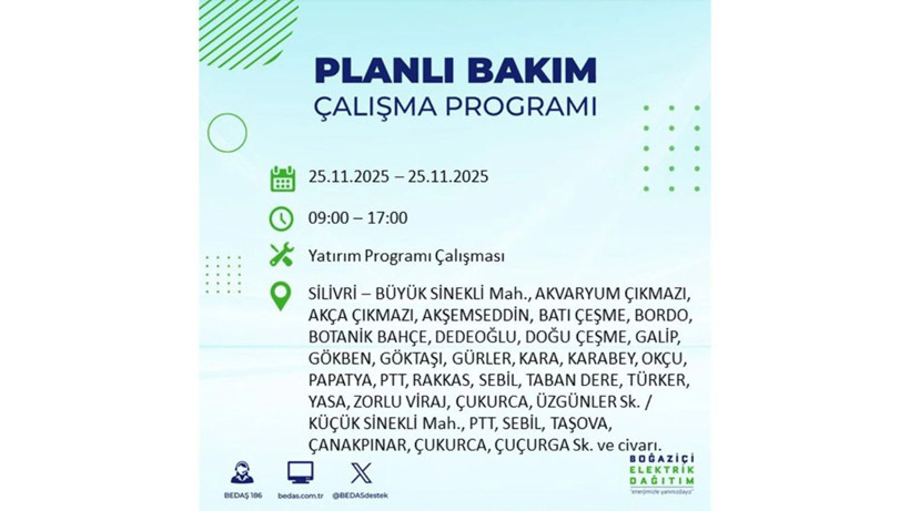 İstanbul’da büyük kesinti! 25 Kasım’da onlarca mahalle karanlığa gömülecek - Resim: 25