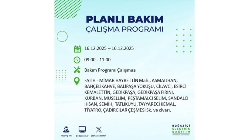 İstanbul’da 16 Aralık Salı günü geniş çaplı elektrik kesintileri yaşanacak! - Resim: 55