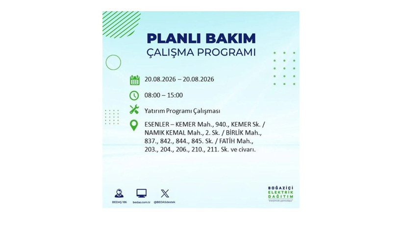 İstanbul 20 Ağustos kesintisi programı: O ilçelerde saatlerce elektrik olmayacak! - Resim: 21