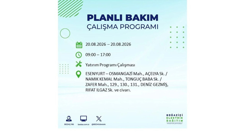 İstanbul 20 Ağustos kesintisi programı: O ilçelerde saatlerce elektrik olmayacak! - Resim: 23